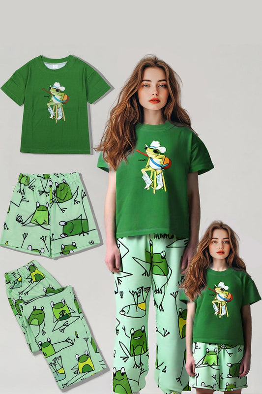 Pyjama de famille assorti Grenouille Verte à manches courtes imprimé