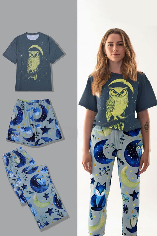 Pyjama de famille assorti, imprimé bleu gris, lumineux