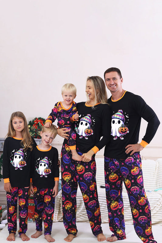 Pyjama d'Halloween familial à manches longues imprimé noir
