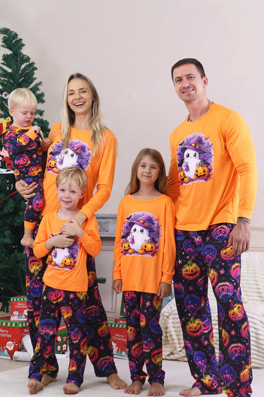 Pyjama d'Halloween familial à manches longues imprimé orange