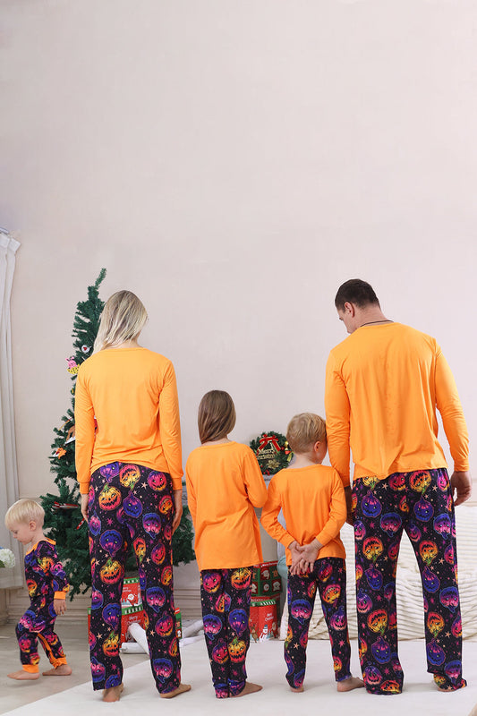 Pyjama d'Halloween familial à manches longues imprimé orange