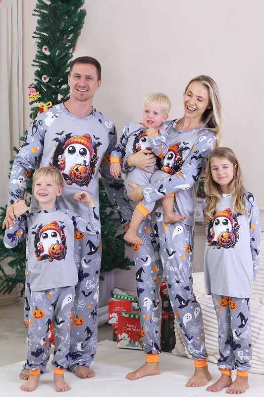 Pyjamas d'Halloween pour la famille à manches longues imprimés gris
