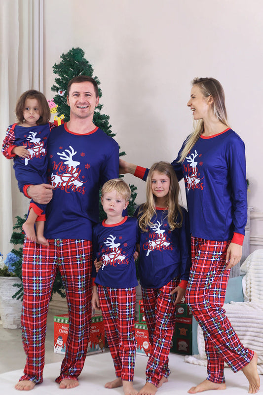 Pyjama de Noël familial assorti à motif écossais bleu roi