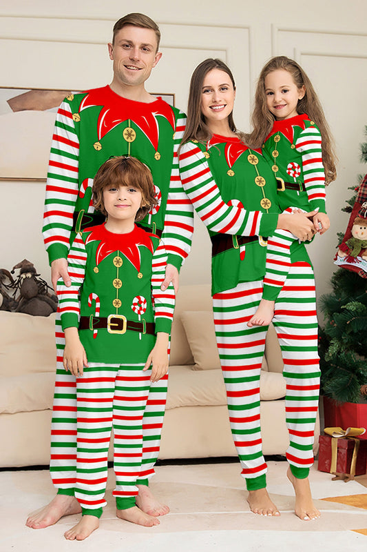 Pyjama de Noël assorti pour toute la famille, motif rayures horizontales vertes