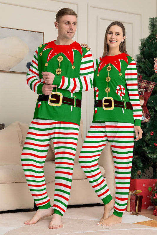 Pyjama de Noël assorti pour toute la famille, motif rayures horizontales vertes