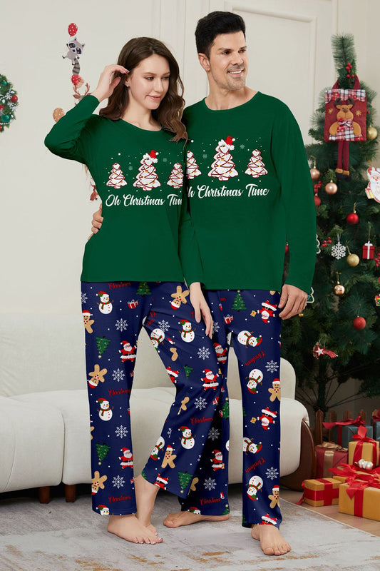 Pyjamas assortis pour toute la famille, avec motif arbre vert et bleu, manches longues, pour Noël