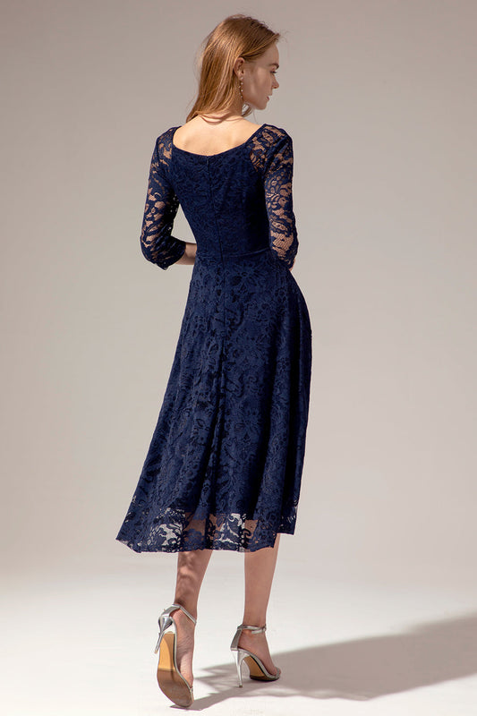 Robe midi en dentelle bleu marine