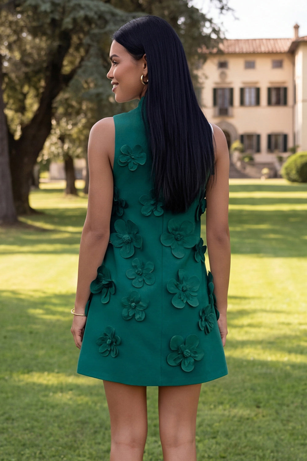 Yellow Round Neck Bodycon Homecoming Dress with 3D Flowers