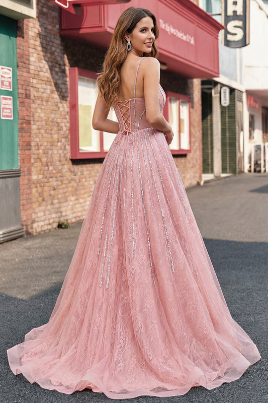 Sparkly Blush Spaghetti Straps Mermaid Prom Dress with Cape