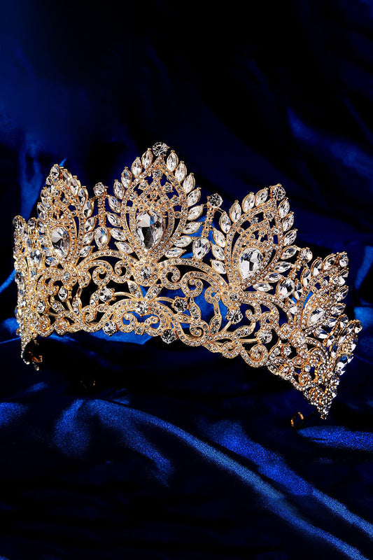 Luxury Crystal Prom Queen Pageant Golden Crown Tiara