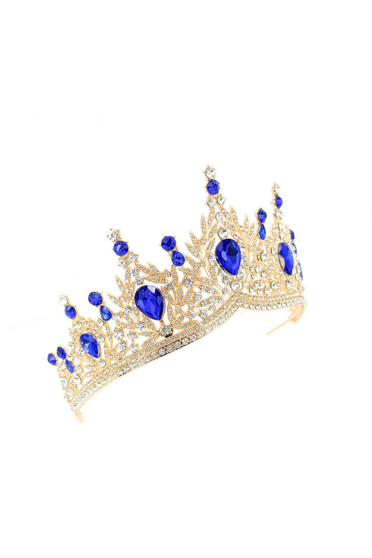 Golden and Royal Blue Crystal Prom Queen Pageant Crown Tiara