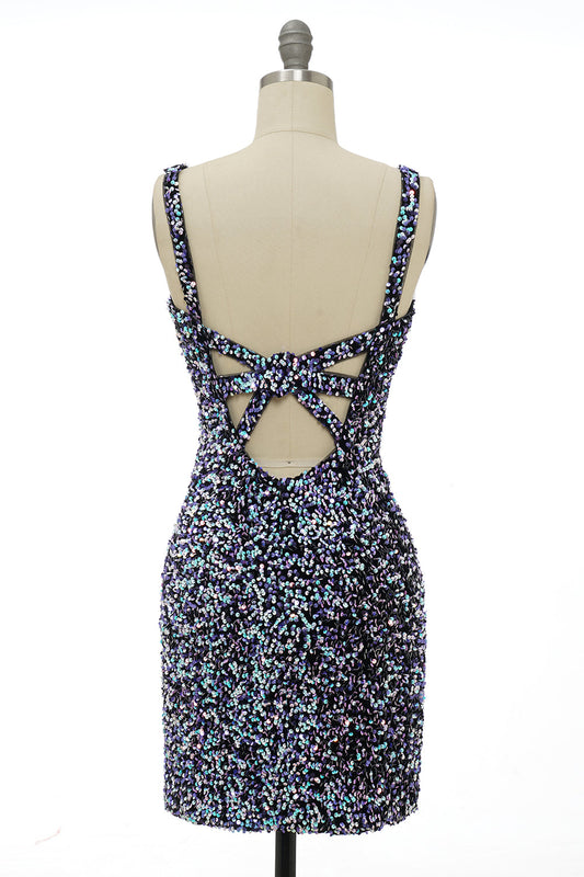 Vestido de cóctel ajustado de lentejuelas negras