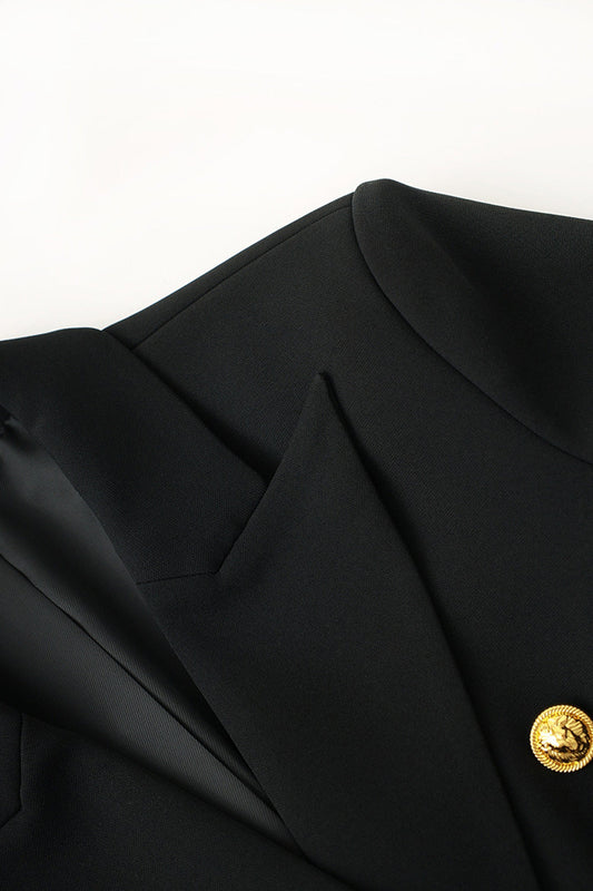 Black Peak Lapel Double Breasted Satin Women's Blazer
