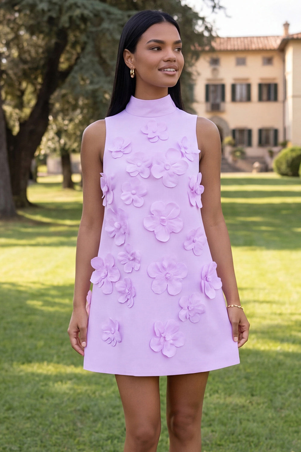 Yellow Round Neck Bodycon Homecoming Dress with 3D Flowers
