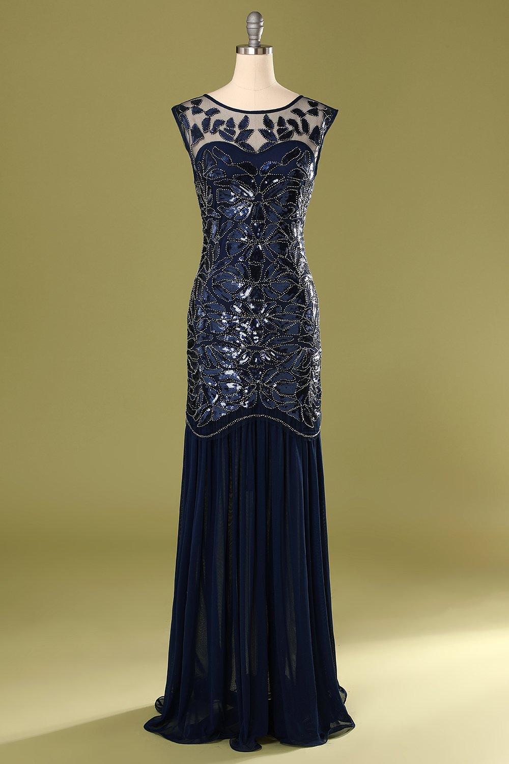 Robe Charleston pailletée bleu marine années 20