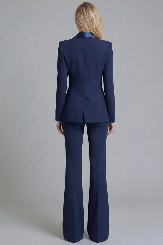 Navy Shawl Lapel 2 Piece Single Breasted Women's Work Suits