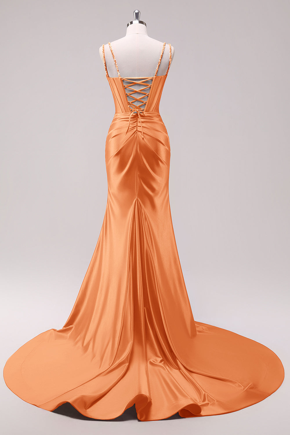Robe de Bal Sirène Vert Sauge à Bretelles Fines avec Corset et Paillettes, Fendue