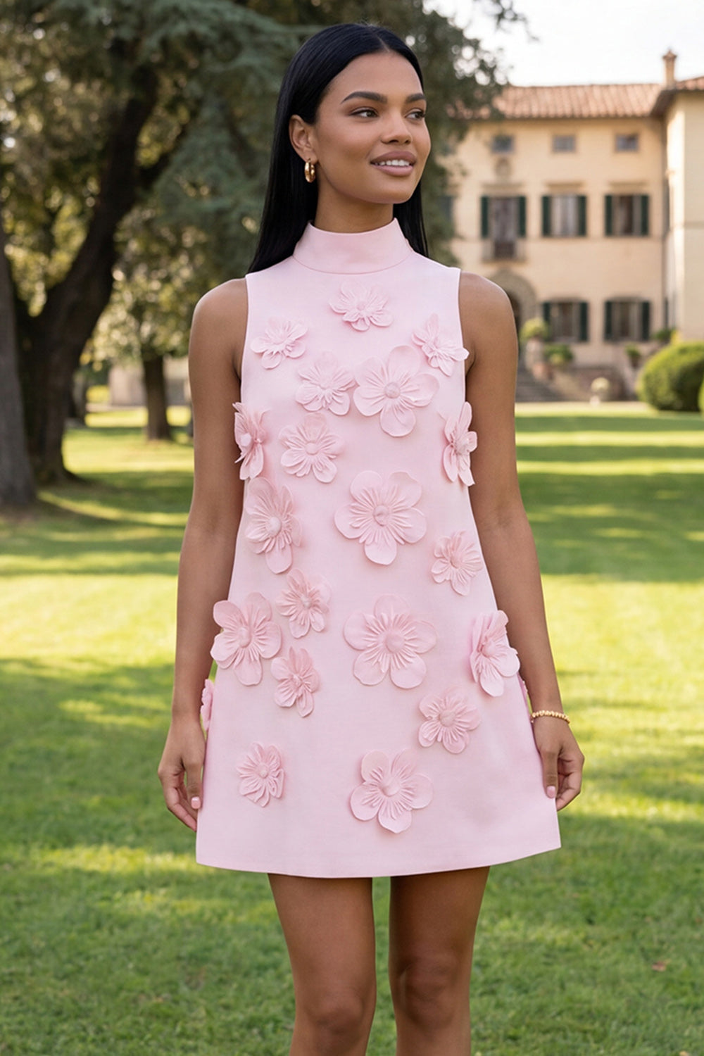 Yellow Round Neck Bodycon Homecoming Dress with 3D Flowers