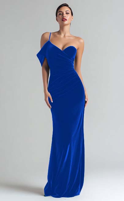 Robe de soirée longue fourreau en velours vert foncé à une épaule