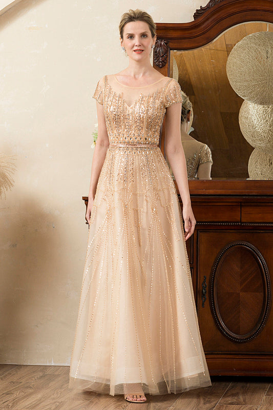 Robe de mère de la mariée perlée dorée