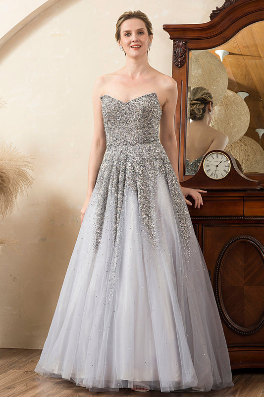 Grey Beaded Sparkly Mother of the Bride Dress