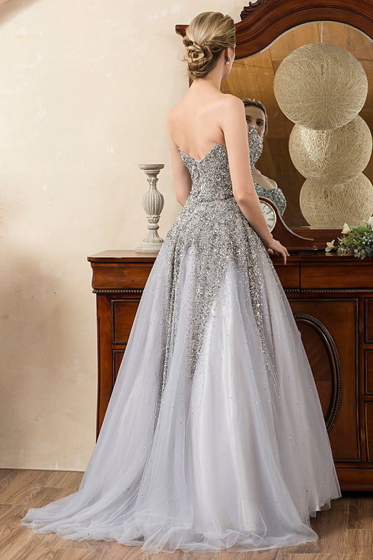 Grey Beaded Sparkly Mother of the Bride Dress