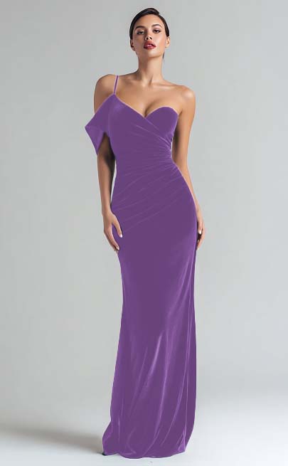 Robe de soirée longue fourreau en velours vert foncé à une épaule