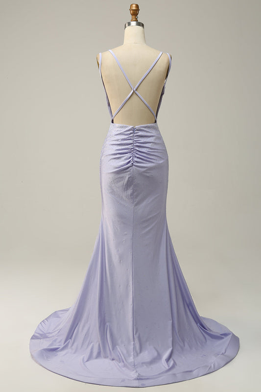 Robe de bal lavande sirène perlée scintillante