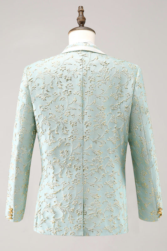 Costumes deux pièces pour homme en jacquard menthe avec revers châle à un bouton