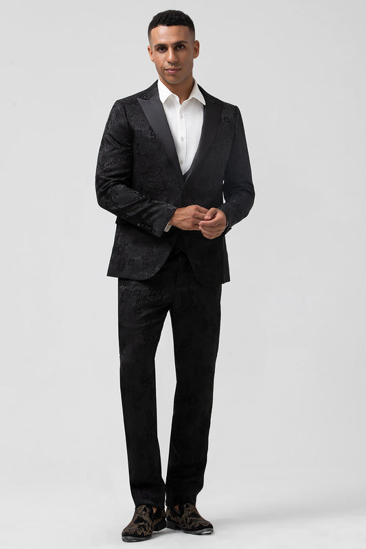 Costumes de bal pour hommes, 3 pièces, revers à pointe, jacquard, un bouton, noir