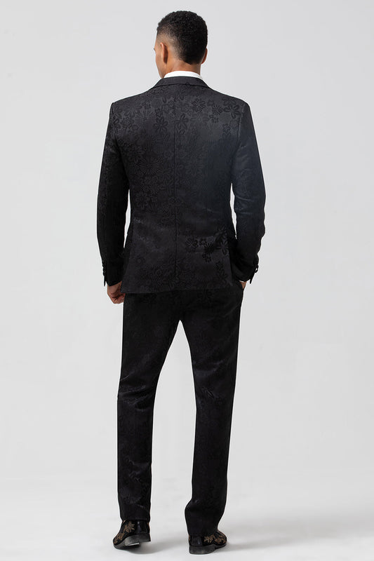 Costumes de bal pour hommes, 3 pièces, revers à pointe, jacquard, un bouton, noir