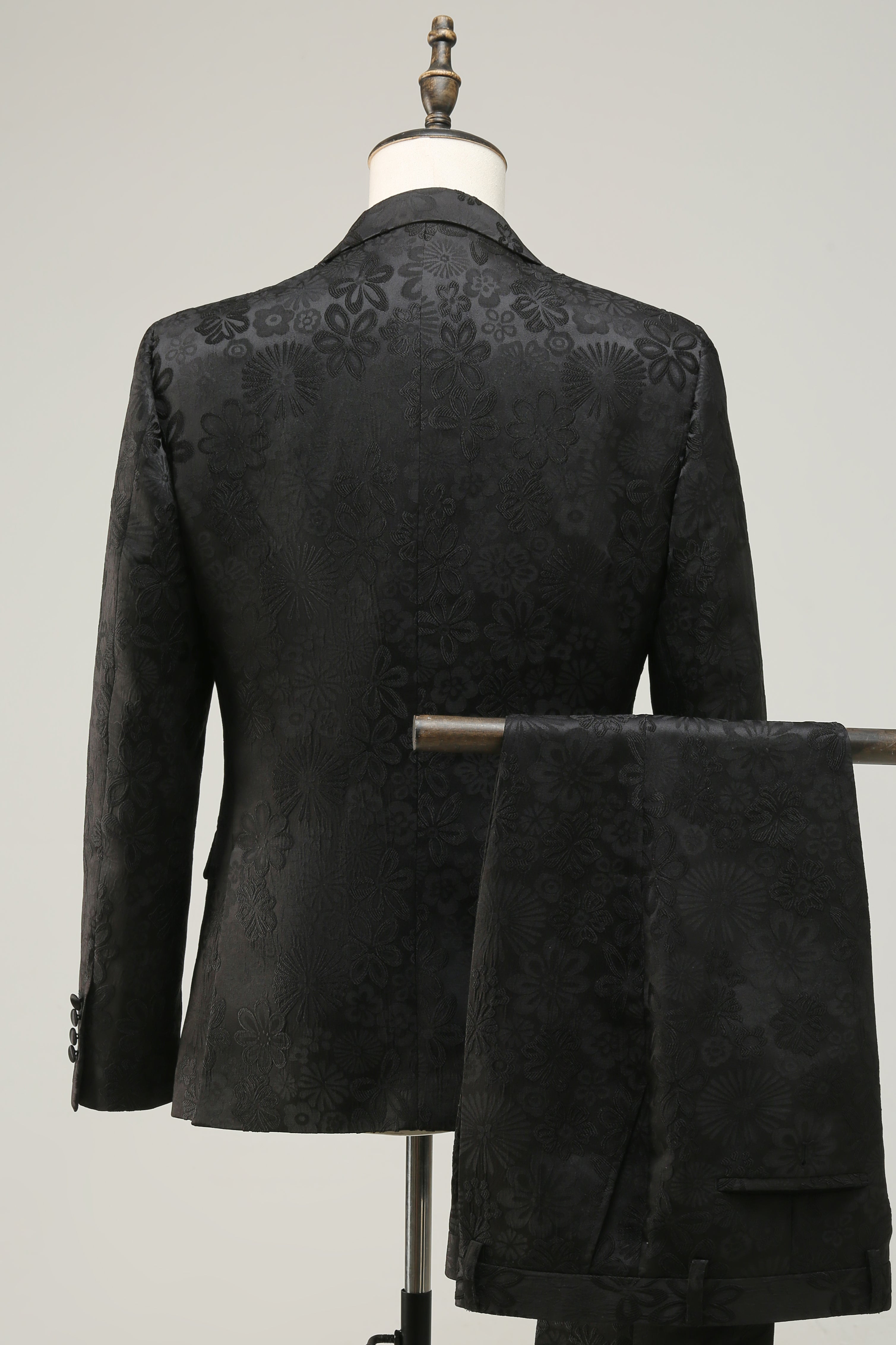 Costumes de bal jacquard noir à revers pointus pour hommes