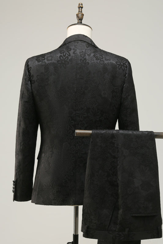 Costumes de bal jacquard noir à revers pointus pour hommes