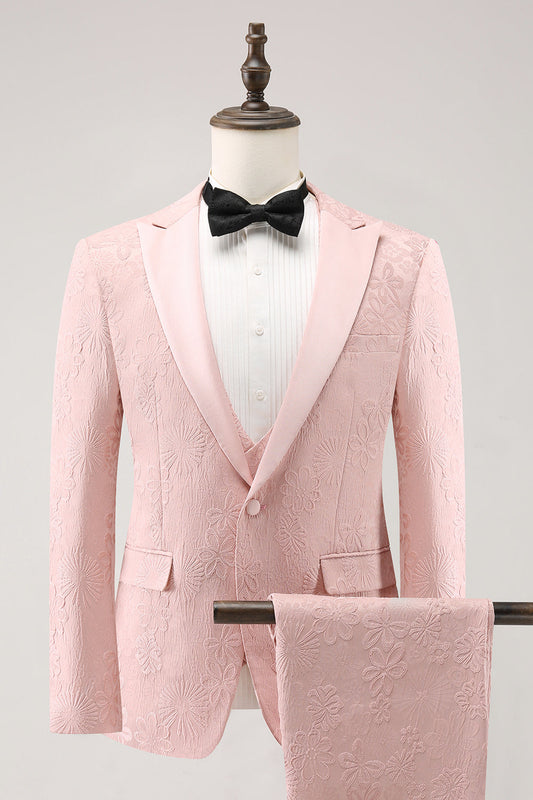 Costumes de bal pour homme, une pièce, trois pièces, revers cranté, jacquard, rose clair