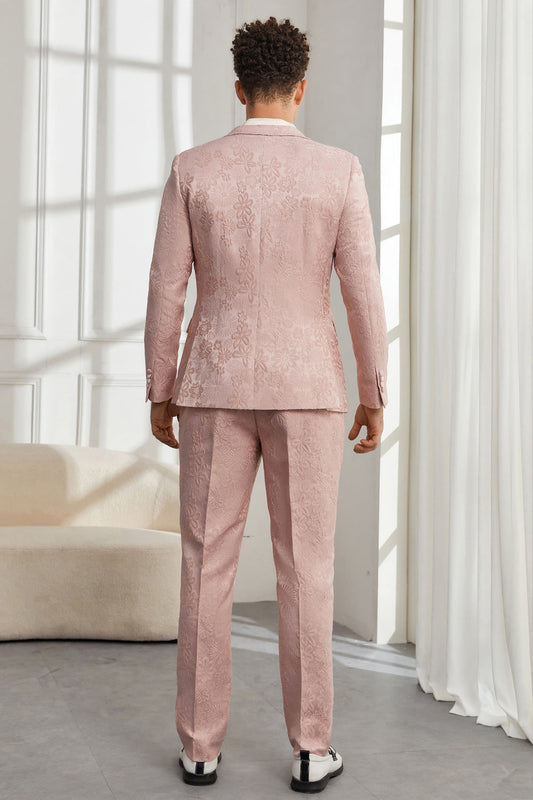Costumes de bal pour hommes coupe ajustée à revers en pointe en jacquard rose clair