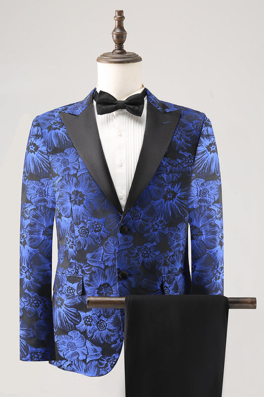 Blazer homme jacquard bleu roi à revers en pointe