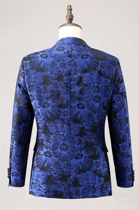 Blazer homme jacquard bleu roi à revers en pointe