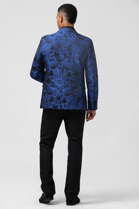 Blazer Jacquard Homme Revers Pointus Bleu Roi