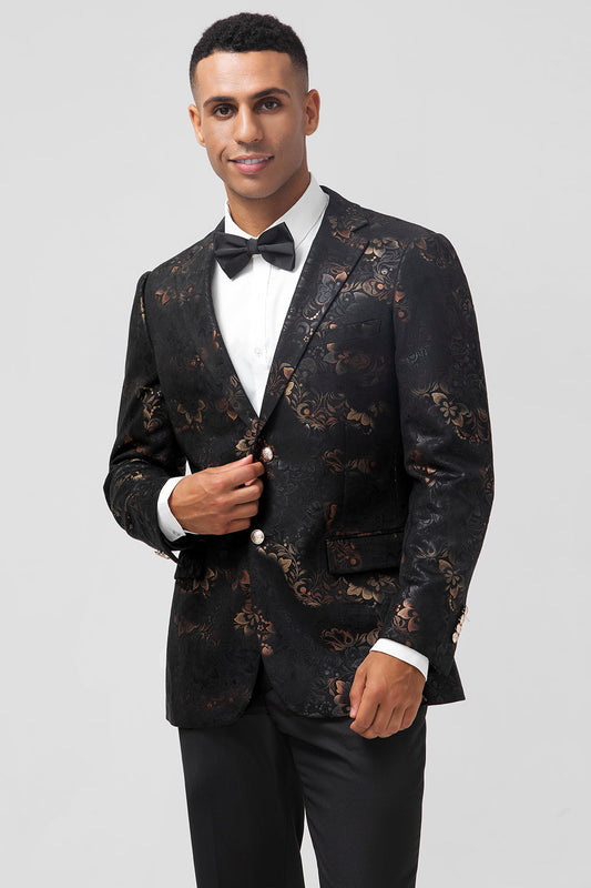 Blazer homme simple boutonnage jacquard à revers cranté marron foncé