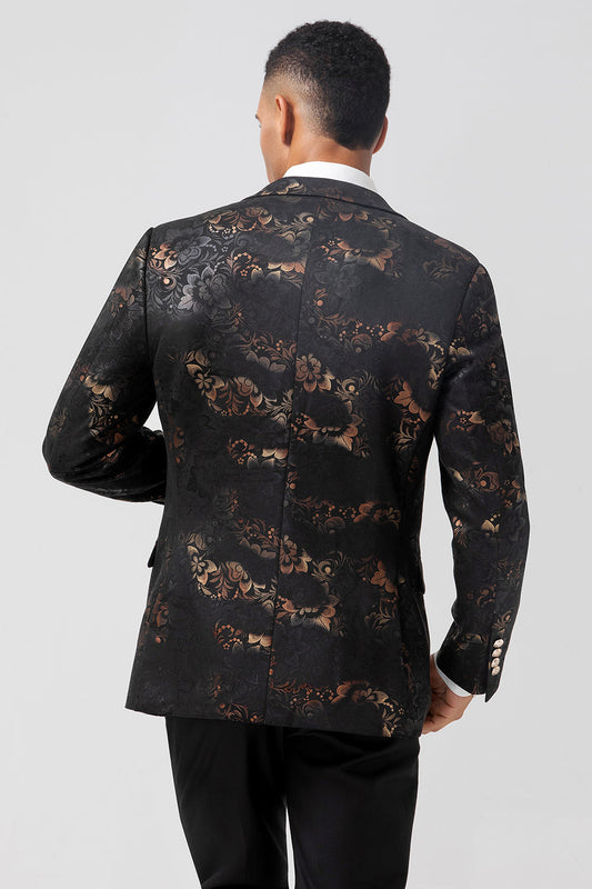 Blazer homme simple boutonnage jacquard à revers cranté marron foncé