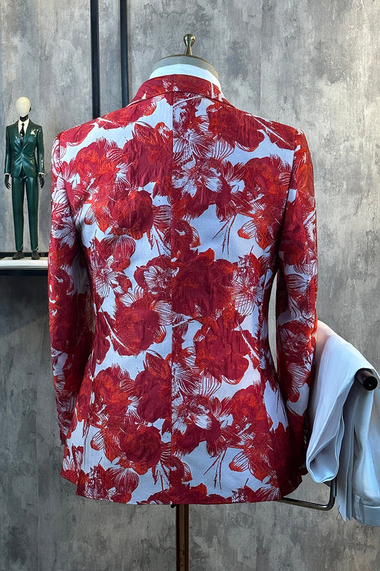 Costume de bal 2 pièces pour homme en jacquard floral rouge