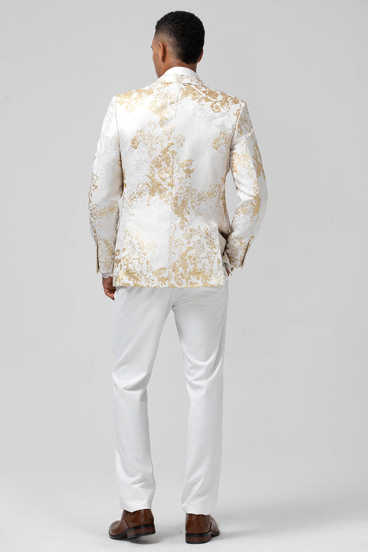 Costume de bal pour homme en jacquard, 2 pièces, revers pointu, un bouton, couleur champagne