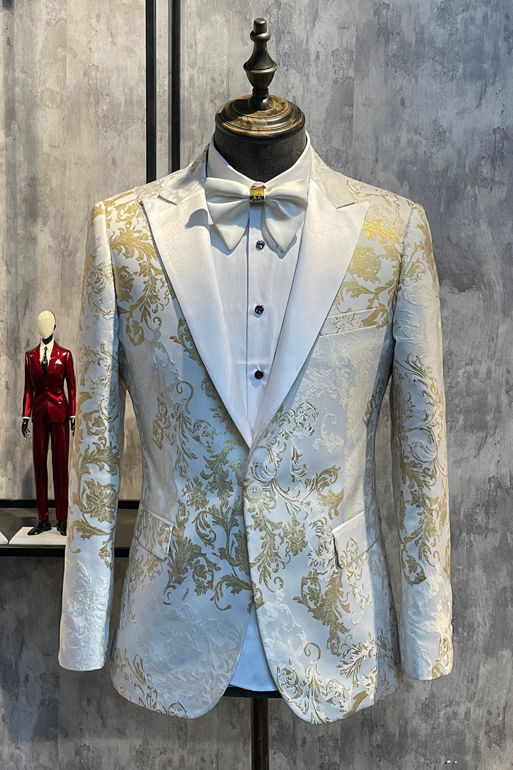 Blazer de bal pour homme à revers crantés à sequins champagne