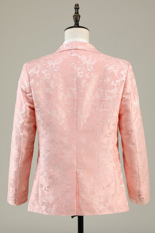 Costume de bal deux pièces rose clair à revers châle jacquard et un bouton