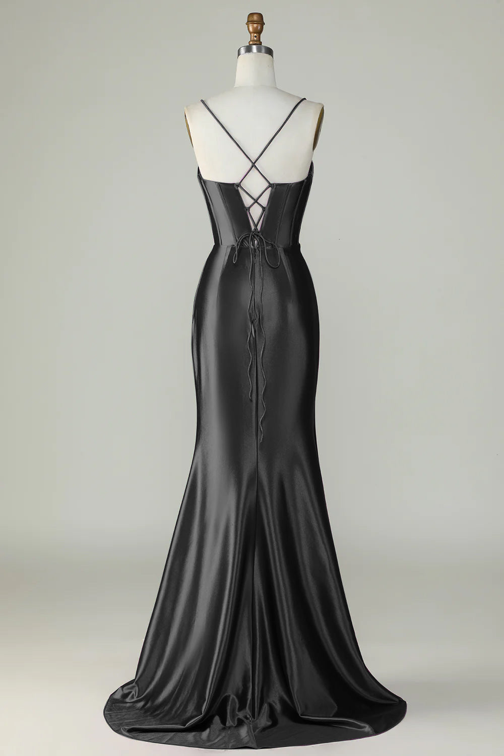 Robe longue de bal de promo sirène en sergé violet foncé à fines bretelles et à fente