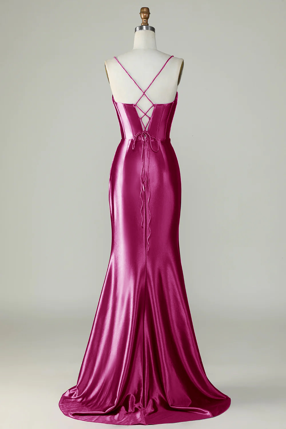 Robe longue de bal de promo sirène en sergé violet foncé à fines bretelles et à fente