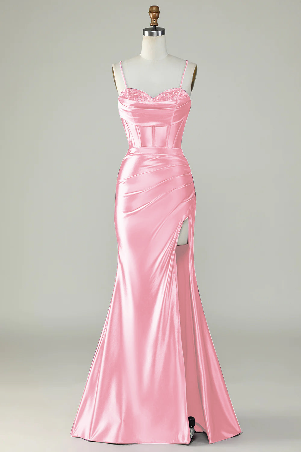 Robe longue de bal de promo sirène en sergé violet foncé à fines bretelles et à fente