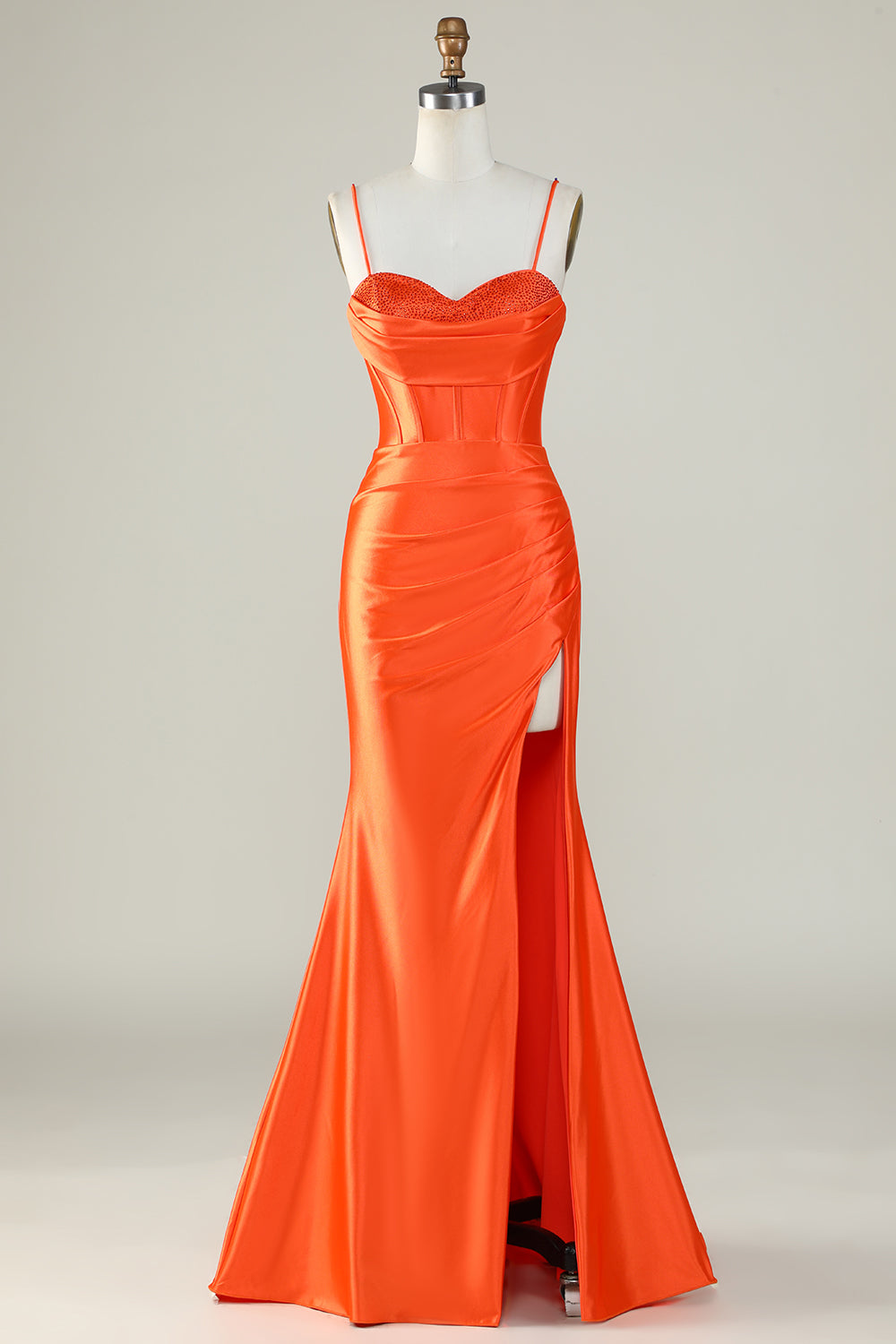 Robe longue de bal de promo sirène en sergé violet foncé à fines bretelles et à fente