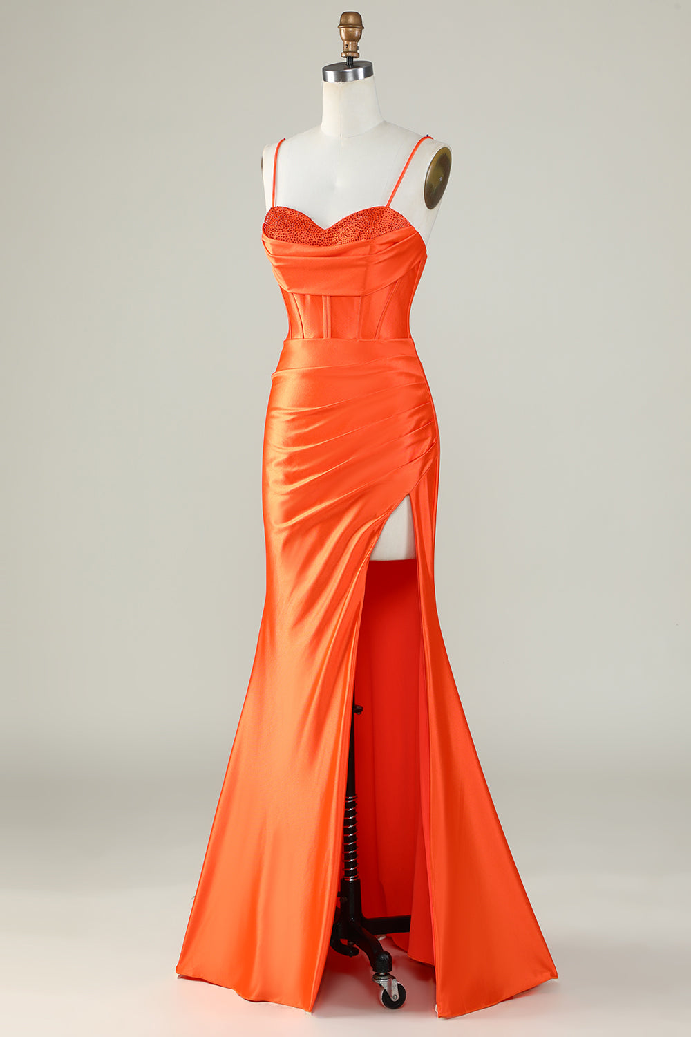 Robe longue de bal de promo sirène en sergé violet foncé à fines bretelles et à fente