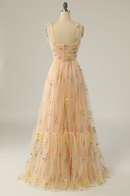 Robe de Bal Longue Champagne Brodé